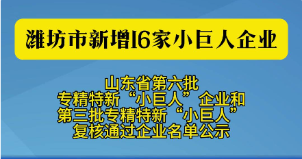 潍坊市新增16家小巨人企业